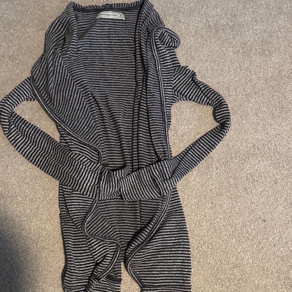 Abercrombie & Fitch Black and Gray Striped Cotton Cardigan